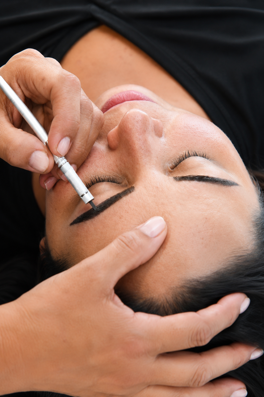 Trabajo de precisión sobre las cejas en una sesión de estética